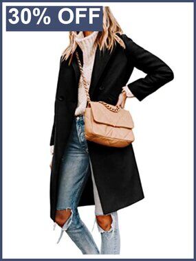 Wool Blend Pea Coat Notch Lapel Double-Breasted Winter Coat